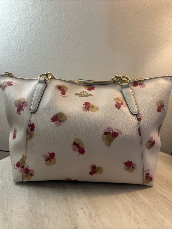 Coach Handbags - Coach White Floral Print Leather Tote with Pink and Tan Accents